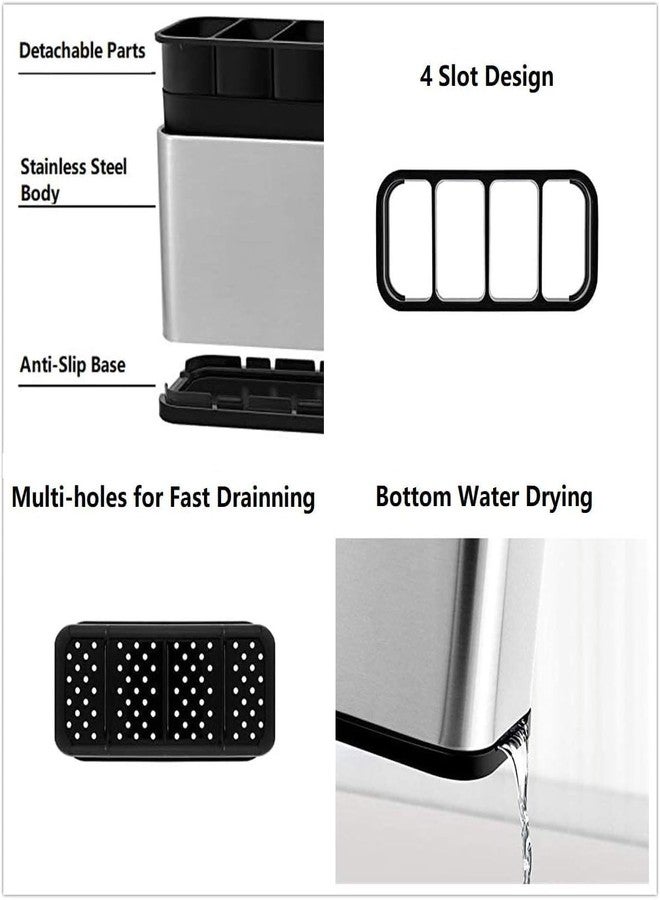 WICHARSH Stainless Steel Cutlery Drainer Kitchen Sink Cutlery Organiser Caddy Kitchen Cutlery Storage Stand for Dining Table Spoon Fork Chopsticks Tableware Box Cutlery Utensils Drying Rack Basket - Image 3